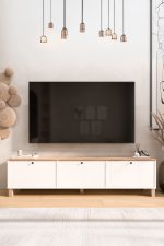 Nord Tv Ünitesi Sehpası 3 Kapaklı Ahşap Ayaklı 180cm Sepet-Beyaz ND6-SW