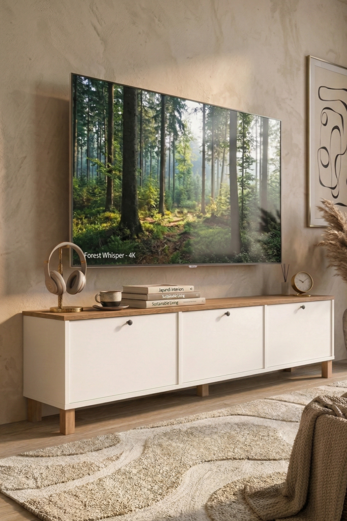 Nord Tv Ünitesi Sehpası 3 Kapaklı Ahşap Ayaklı 180cm Sepet-Beyaz ND6-SW