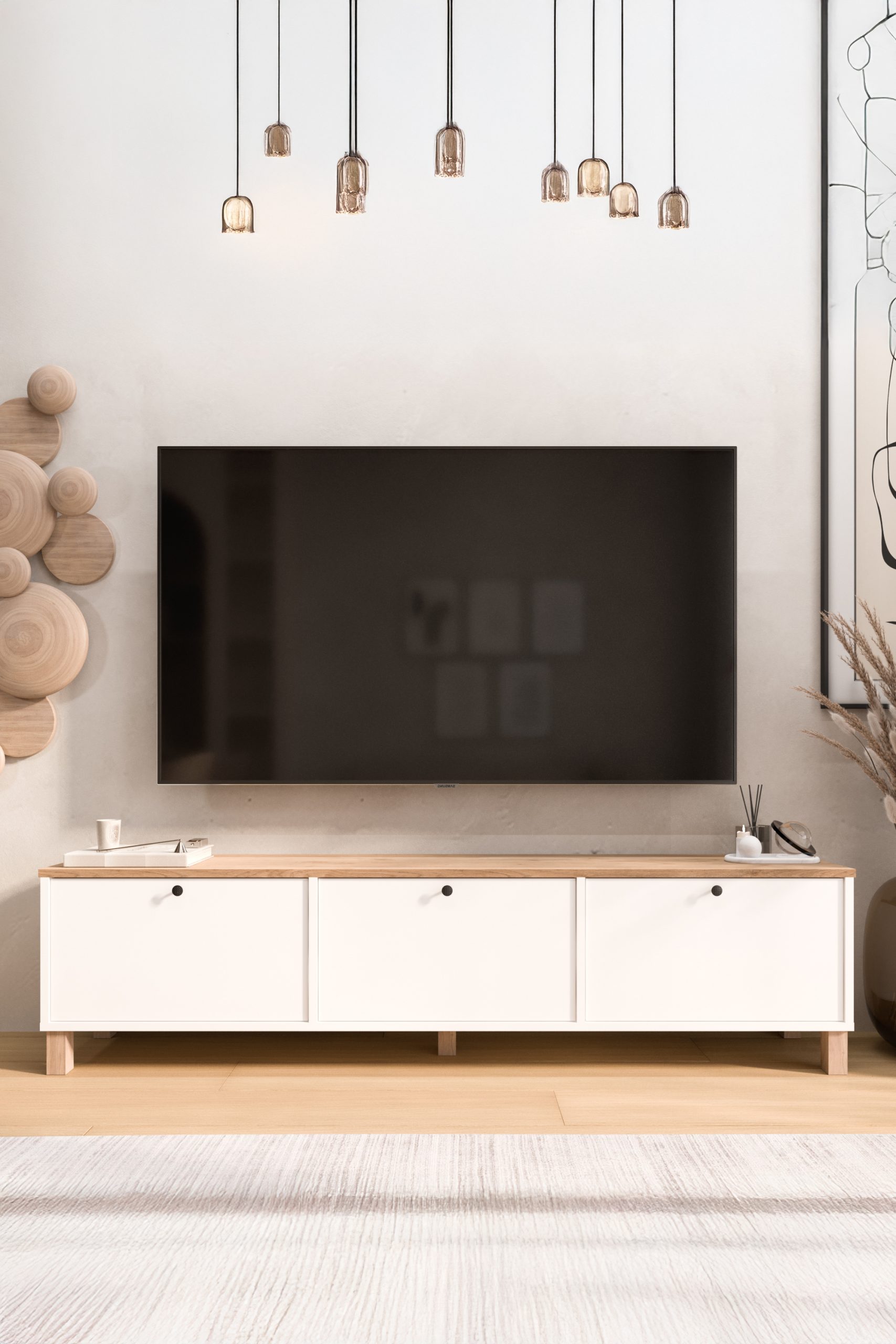 Nord Tv Ünitesi Sehpası 3 Kapaklı Ahşap Ayaklı 180cm Sepet-Beyaz ND6-SW Nord Tv Ünitesi Sehpası 3 Kapaklı Ahşap Ayaklı 180cm Sepet-Beyaz ND6-SW