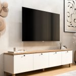 Nord Tv Ünitesi Sehpası 4 Kapaklı Ahşap Ayaklı 180cm Sepet-Beyaz ND7-SW