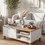 Nord Orta Sehpa Ahşap Ayaklı Kapaklı Sepet-Beyaz ND8-SW