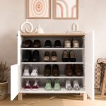 Nord Ayakkabılık Çok Amaçlı Dolap 4 Kapaklı Ahşap Ayaklı Sepet-Beyaz ND1-SW