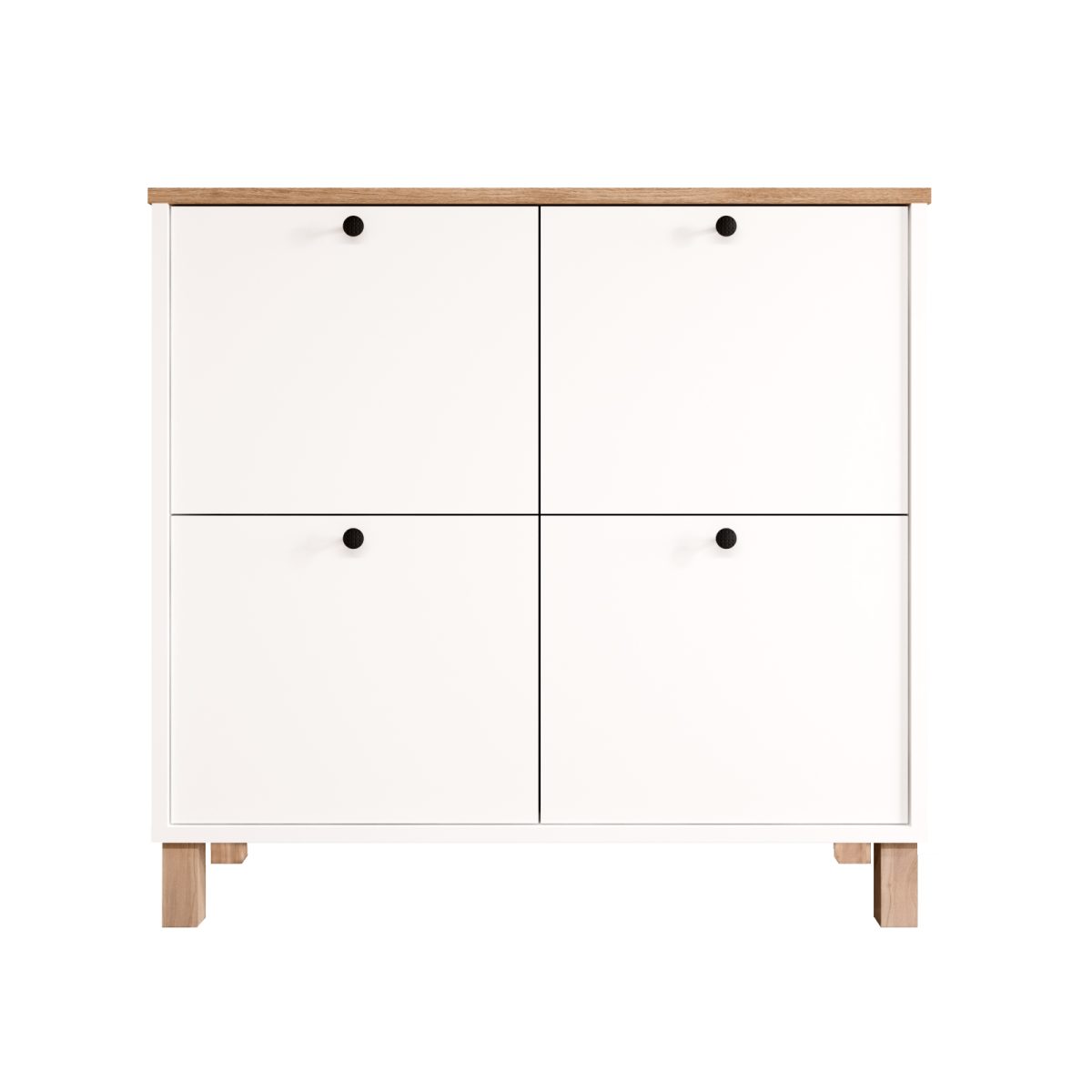 Nord Ayakkabılık Çok Amaçlı Dolap 4 Kapaklı Ahşap Ayaklı Sepet-Beyaz ND1-SW