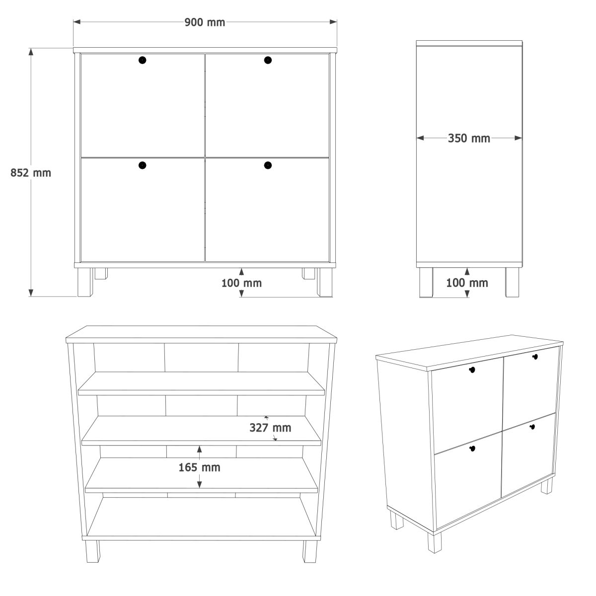 Nord Ayakkabılık Çok Amaçlı Dolap 4 Kapaklı Ahşap Ayaklı Sepet-Beyaz ND1-SW