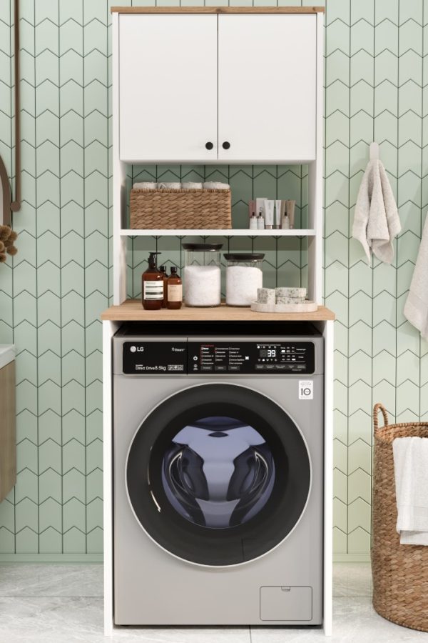 Nord Çamaşır Makinesi Dolabı 2 Kapaklı Raflı Sepet-Beyaz ND11-SW