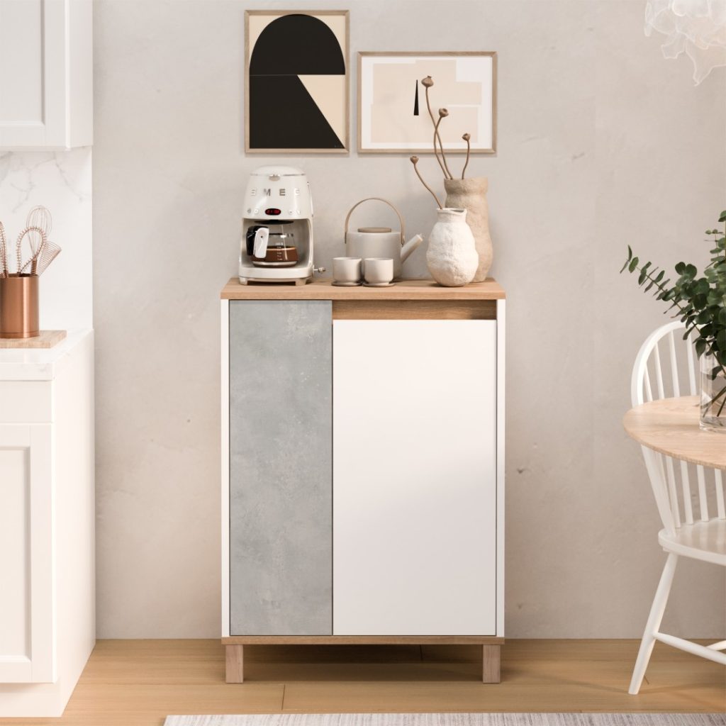 Nord Çok Amaçlı Dolap Mutfak Kiler Erzak Banyo Dolabı 97cm Sepet-Beyaz-Taş ND16-SW