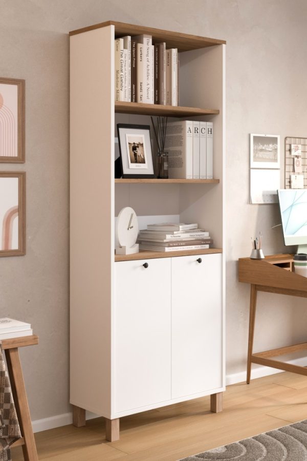 Nord Kitaplık Raf Ahşap Ayaklı 180cm Kapaklı Sepet-Beyaz-Jüt ND13-SW