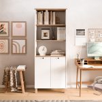 Nord Kitaplık Raf Ahşap Ayaklı 180cm Kapaklı Sepet-Beyaz-Jüt ND13-SW