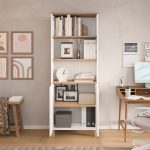 Nord Kitaplık Raf Ahşap Ayaklı 180cm Kapaklı Sepet-Beyaz-Jüt ND13-SW