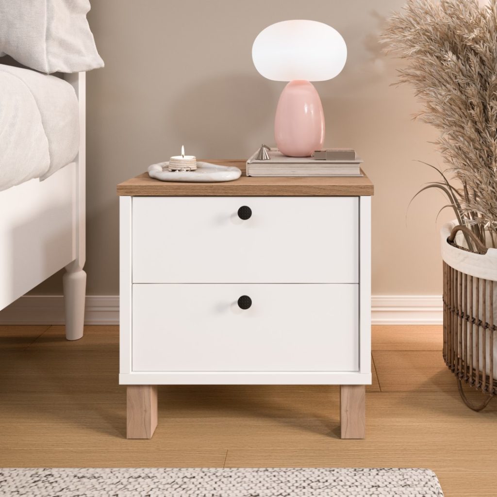 Nord Komodin 2 Çekmeceli Ahşap Ayaklı Sepet-Beyaz ND9-SW