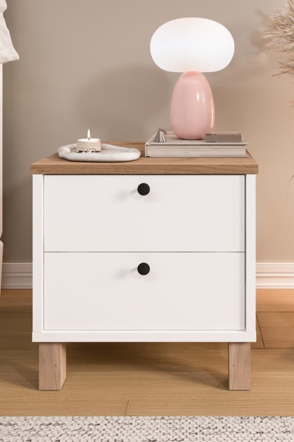 Nord Komodin 2 Çekmeceli Ahşap Ayaklı Sepet-Beyaz ND9-SW