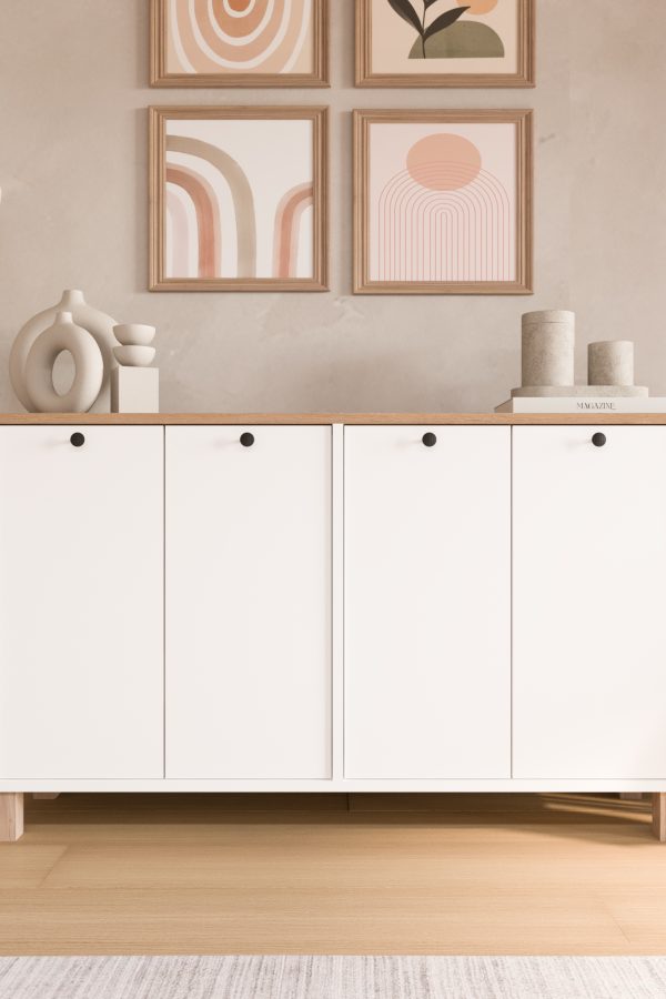 Nord Konsol 4 Kapaklı Ahşap Ayaklı 120cm Sepet-Beyaz ND2-SW