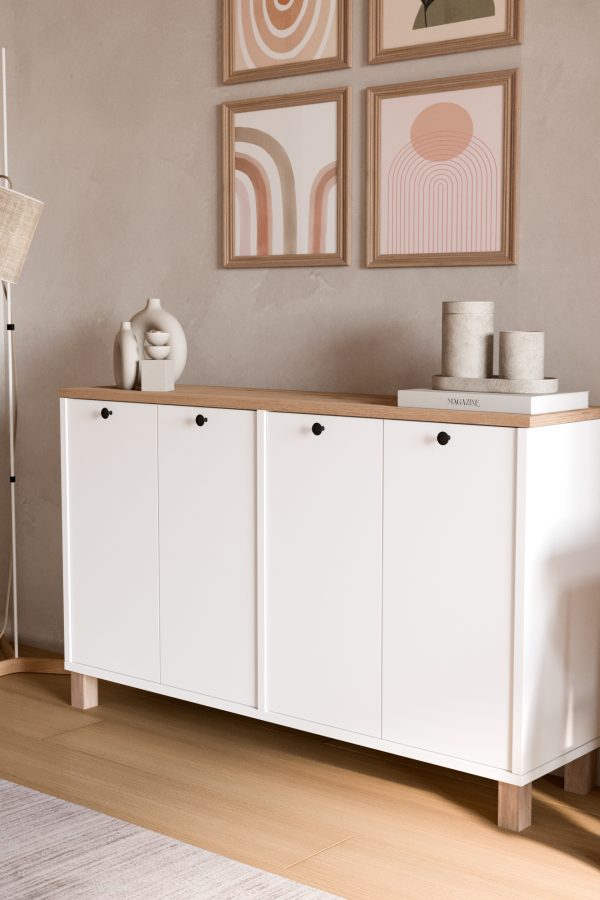 Nord Konsol 4 Kapaklı Ahşap Ayaklı 120cm Sepet-Beyaz ND2-SW