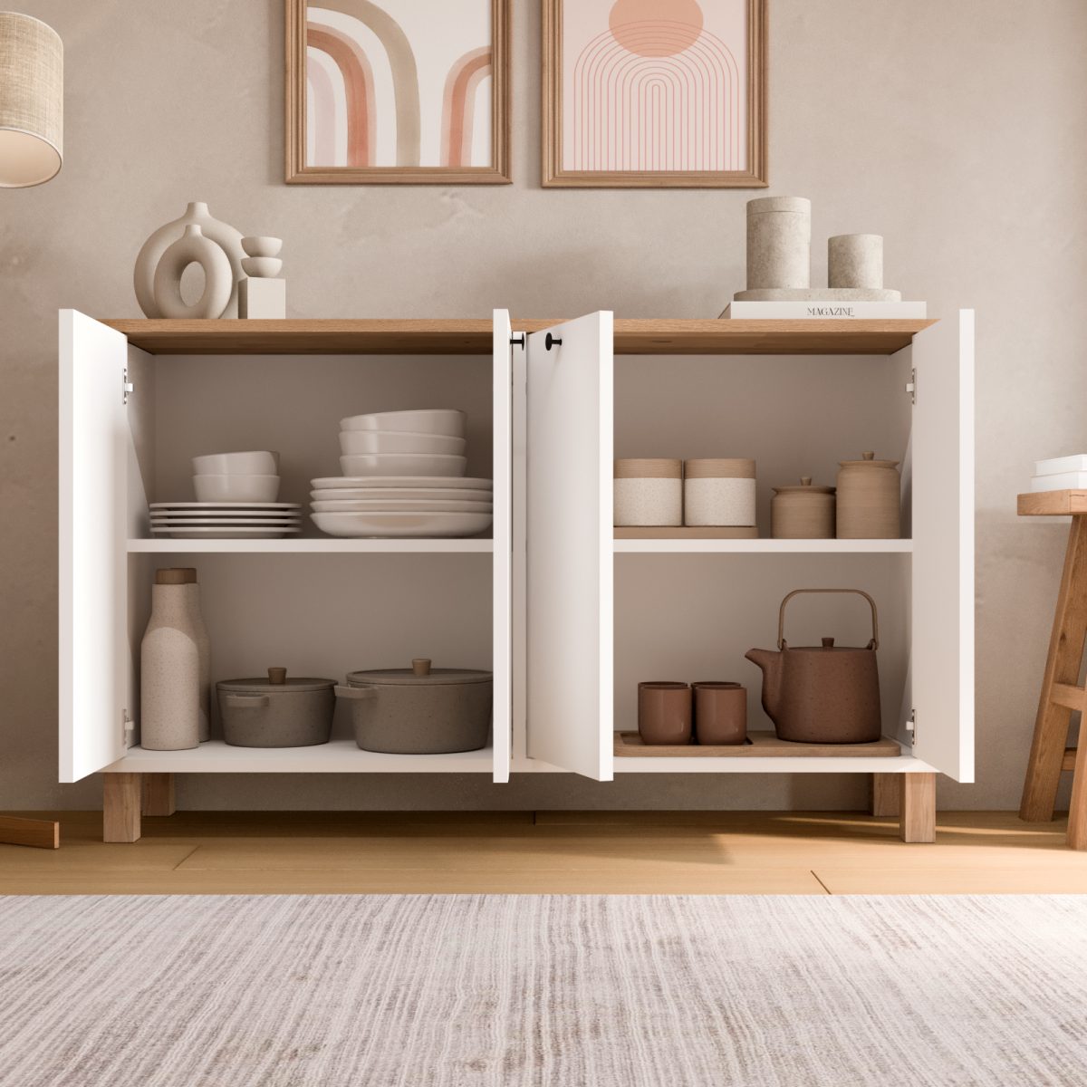 Nord Konsol 4 Kapaklı Ahşap Ayaklı 120cm Sepet-Beyaz ND2-SW