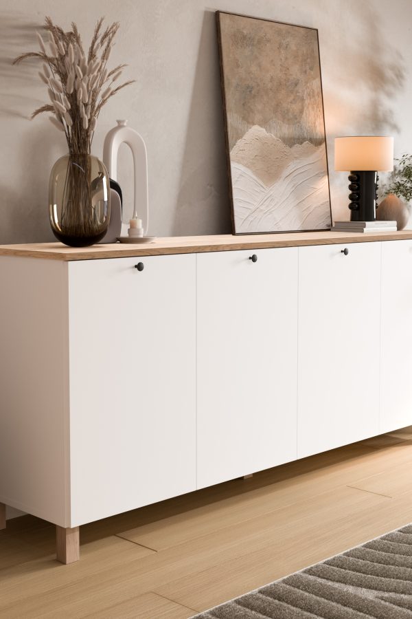 Nord Konsol 4 Kapaklı Ahşap Ayaklı 180cm Sepet-Beyaz ND4-SW