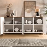 Nord Konsol 4 Kapaklı Ahşap Ayaklı 180cm Sepet-Beyaz ND4-SW