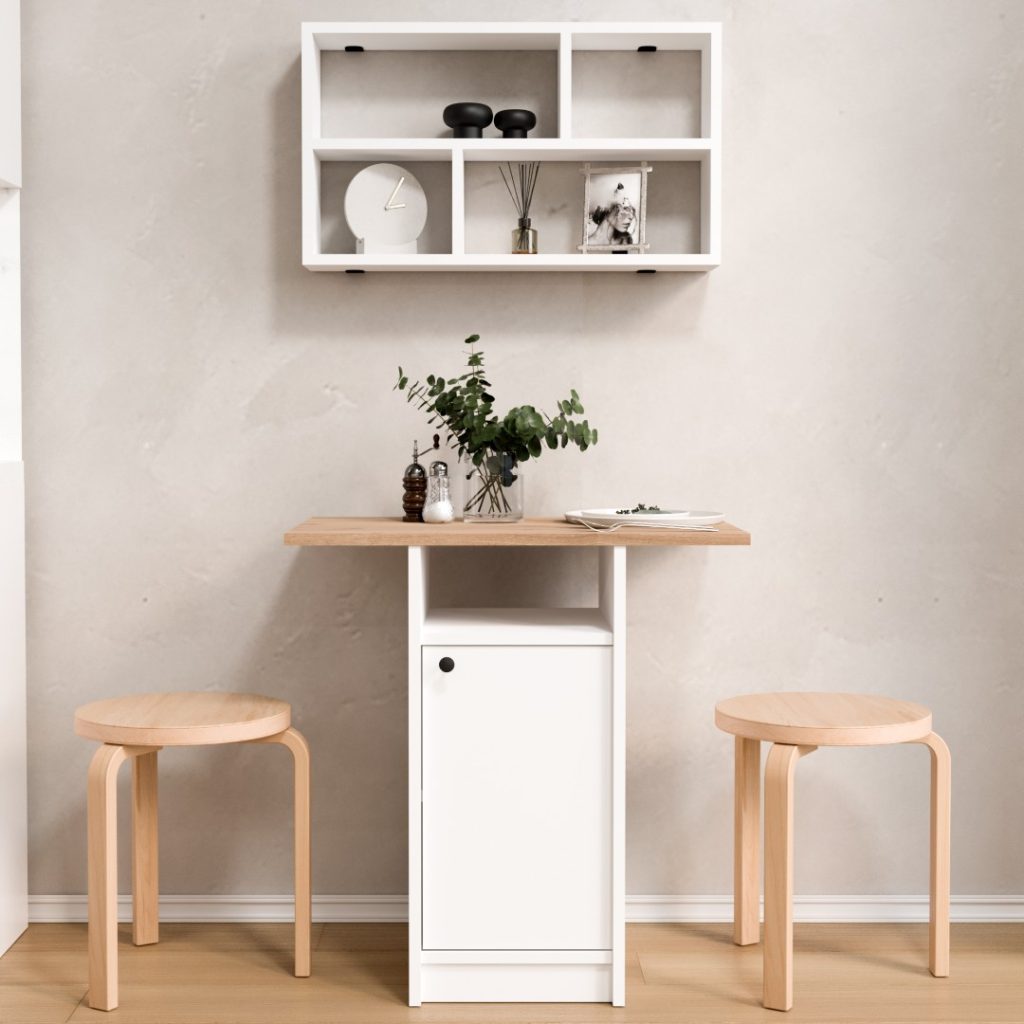 Nord Mutfak Masası Yemek Masası Dolaplı Raflı Sepet-Beyaz ND17-SW