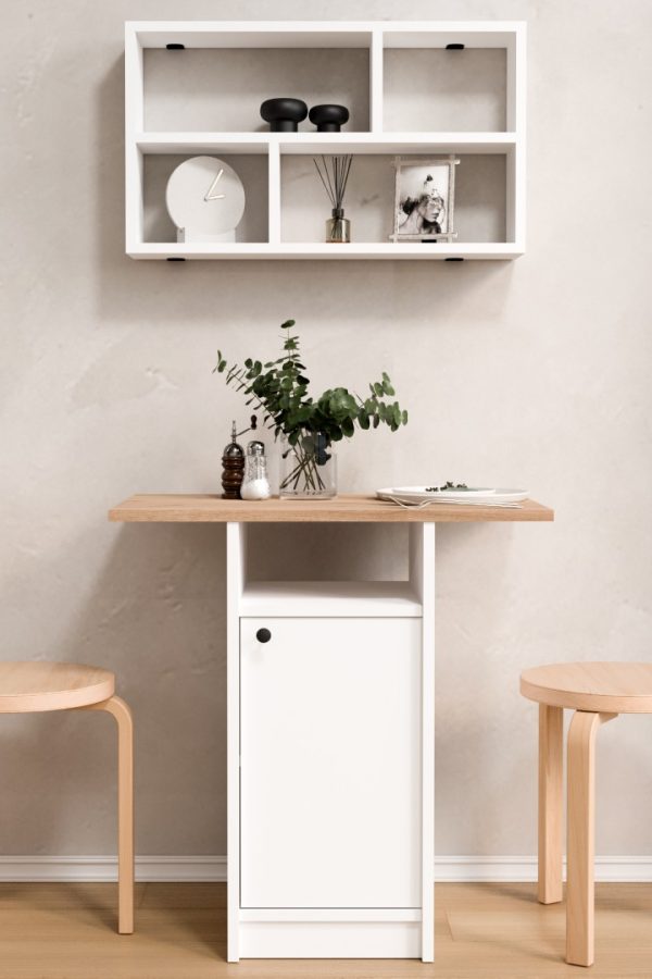 Nord Mutfak Masası Yemek Masası Dolaplı Raflı Sepet-Beyaz ND17-SW