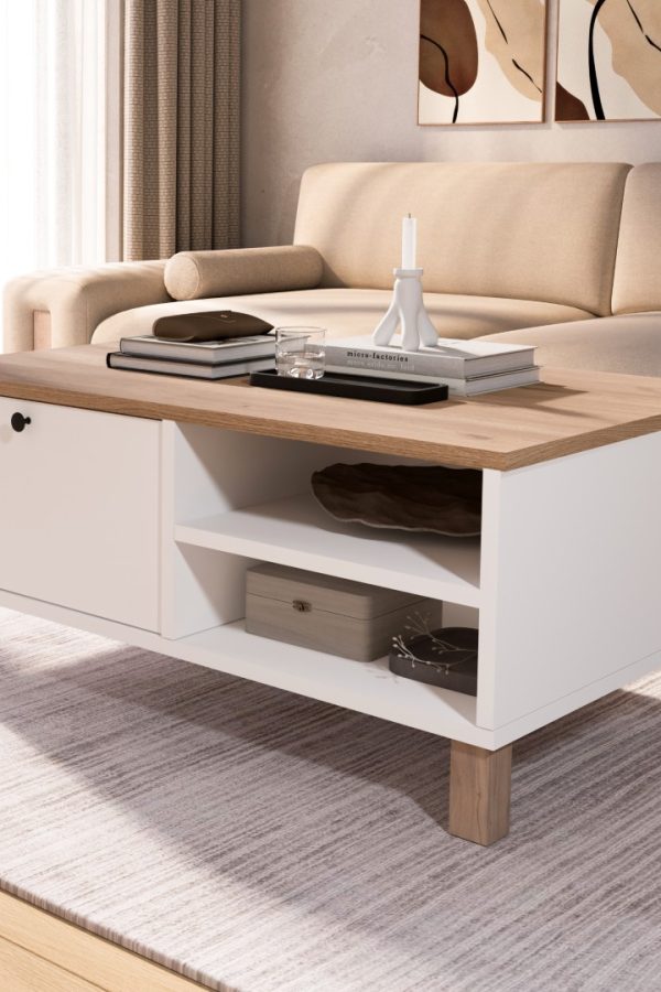 Nord Orta Sehpa Ahşap Ayaklı Kapaklı Sepet-Beyaz ND8-SW