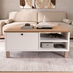 Nord Orta Sehpa Ahşap Ayaklı Kapaklı Sepet-Beyaz ND8-SW