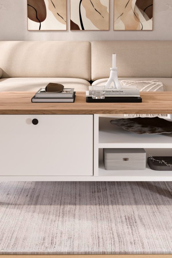 Nord Orta Sehpa Ahşap Ayaklı Kapaklı Sepet-Beyaz ND8-SW