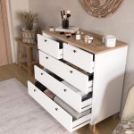 Nord Şifonyer 5 Çekmece Ahşap Ayaklı Sepet-Beyaz ND3-SW