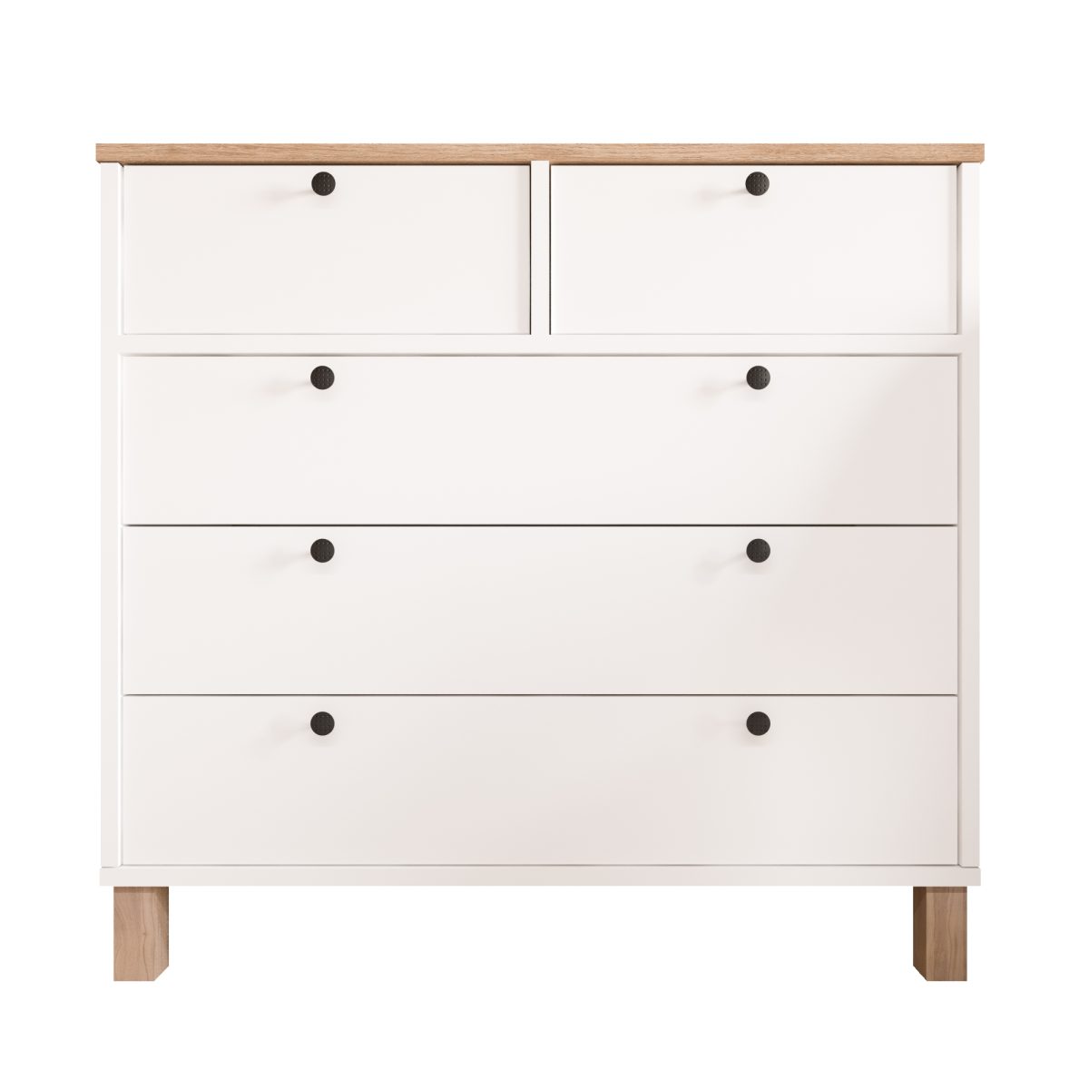 Nord Şifonyer 5 Çekmece Ahşap Ayaklı Sepet-Beyaz ND3-SW