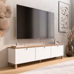 Nord Tv Ünitesi Sehpası 3 Kapaklı Ahşap Ayaklı 180cm Sepet-Beyaz ND6-SW