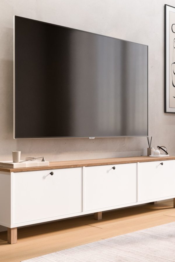 Nord Tv Ünitesi Sehpası 3 Kapaklı Ahşap Ayaklı 180cm Sepet-Beyaz ND6-SW