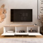 Nord Tv Ünitesi Sehpası 3 Kapaklı Ahşap Ayaklı 180cm Sepet-Beyaz ND6-SW