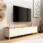 Nord Tv Ünitesi Sehpası 4 Kapaklı Ahşap Ayaklı 180cm Sepet-Beyaz ND7-SW