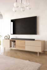 Sedra Tv Ünitesi Sehpası 2 Kapaklı 2 Geniş Çekmeceli Ahşap Ayaklı 180cm Kumsal-Sepet SD1-CS