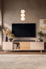 Sedra Tv Ünitesi Sehpası 2 Kapaklı 2 Geniş Çekmeceli Ahşap Ayaklı 180cm Kumsal-Sepet SD1-CS
