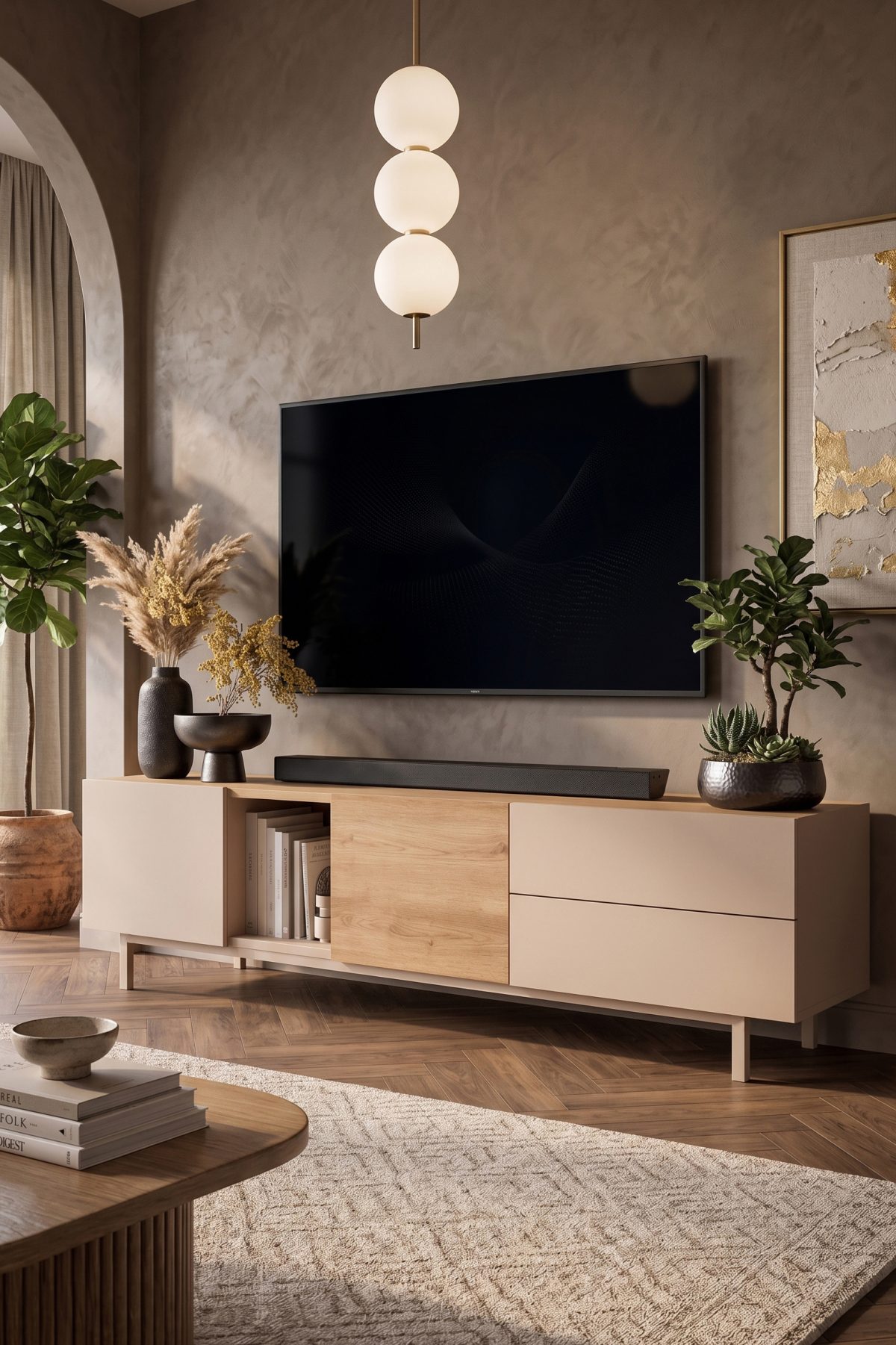 Sedra Tv Ünitesi Sehpası 2 Kapaklı 2 Geniş Çekmeceli Ahşap Ayaklı 180cm Kumsal-Sepet SD1-CS