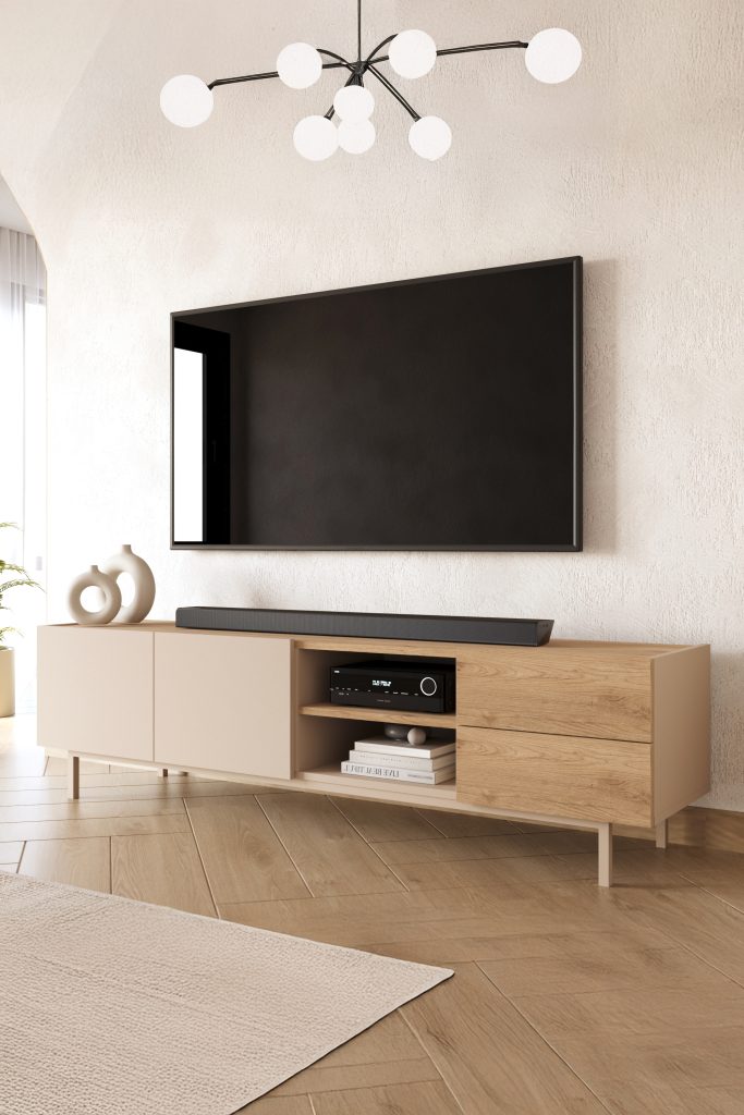 Sedra Tv Ünitesi Sehpası 2 Kapaklı 2 Çekmeceli Ahşap Ayaklı 180cm Kumsal-Sepet SD2-CS