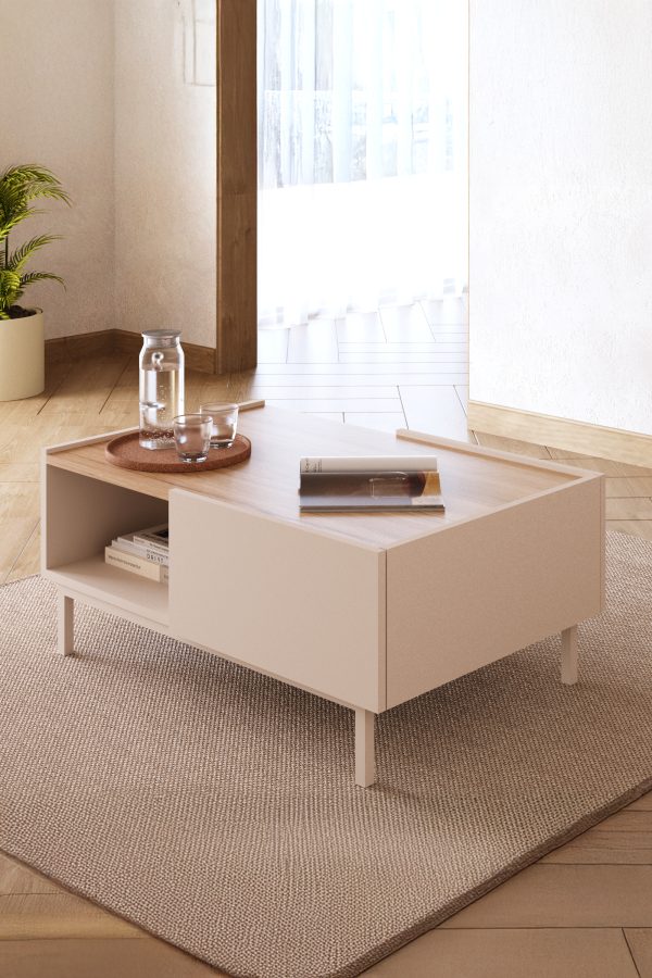 Sedra Orta Sehpa Ahşap Ayaklı Çekmeceli Raflı Kumsal-Sepet SD4-CS