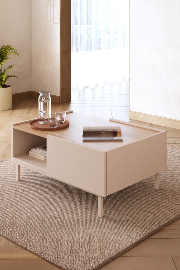 Sedra Orta Sehpa Ahşap Ayaklı Çekmeceli Raflı Kumsal-Sepet SD4-CS