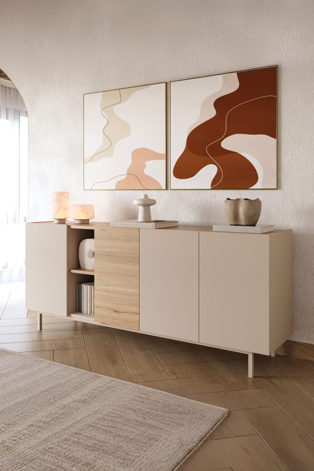 Sedra Konsol 4 Kapaklı Raflı Ahşap Ayaklı 180cm Kumsal-Sepet SD5-CS