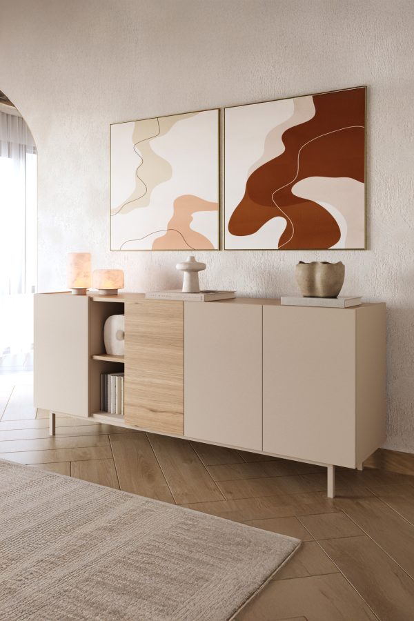 Sedra Konsol 4 Kapaklı Raflı Ahşap Ayaklı 180cm Kumsal-Sepet SD5-CS