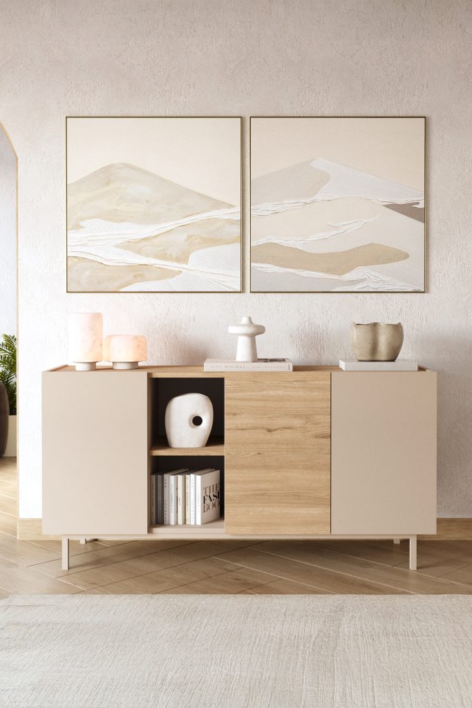 Sedra Konsol 3 Kapaklı Raflı Ahşap Ayaklı 150cm Kumsal-Sepet SD6-CS