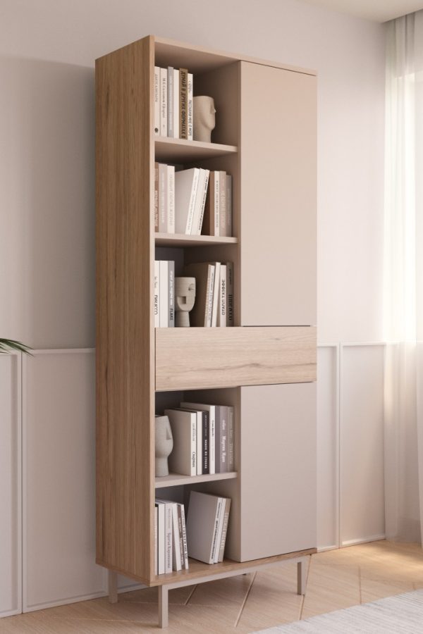 Sedra Kitaplık Raf Ahşap Ayaklı 189cm 2 Kapaklı Çekmeceli Kumsal-Sepet SD7-CS