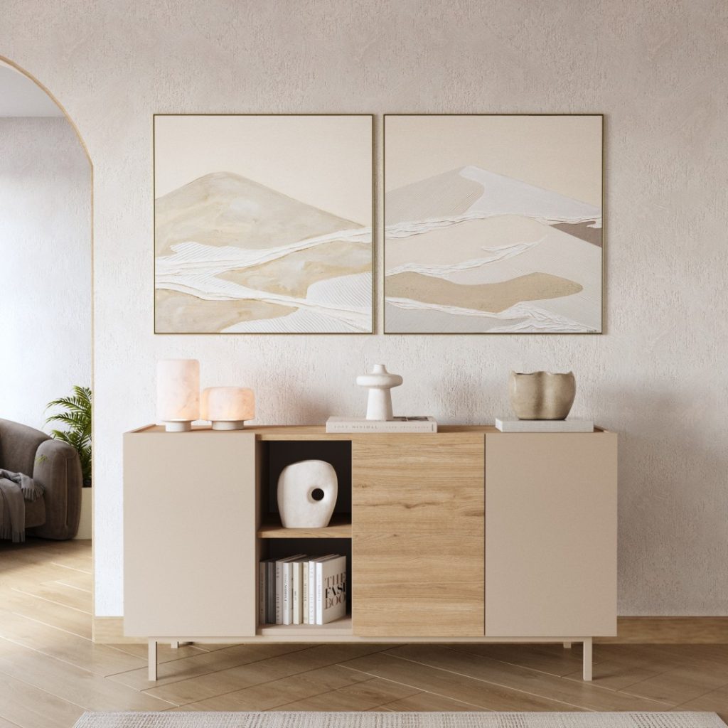 Sedra Konsol 3 Kapaklı Raflı Ahşap Ayaklı 150cm Kumsal-Sepet SD6-CS