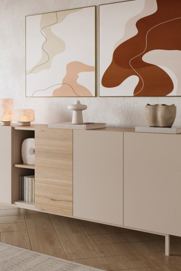 Sedra Konsol 4 Kapaklı Raflı Ahşap Ayaklı 180cm Kumsal-Sepet SD5-CS