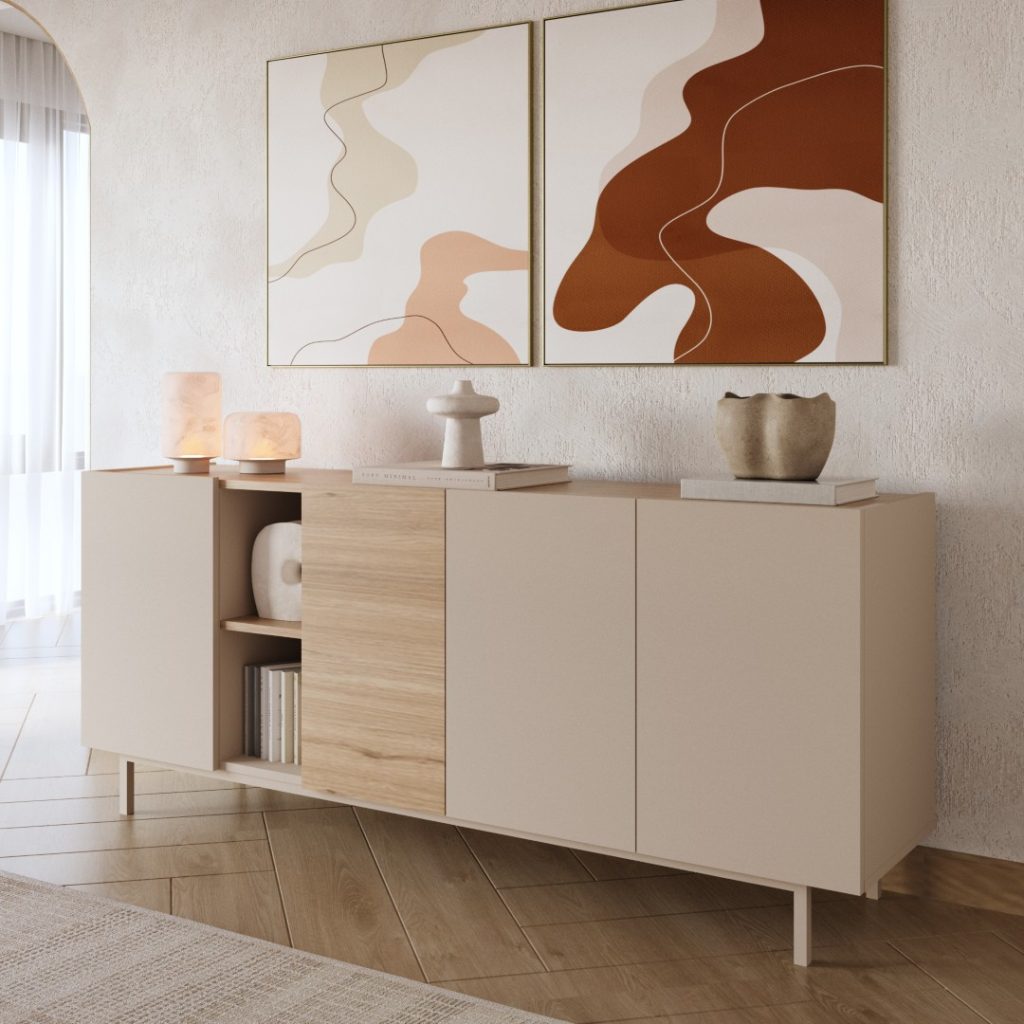 Sedra Konsol 4 Kapaklı Raflı Ahşap Ayaklı 180cm Kumsal-Sepet SD5-CS