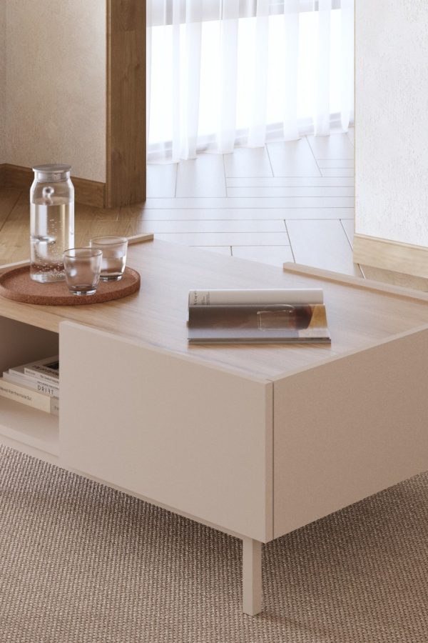 Sedra Orta Sehpa Ahşap Ayaklı Çekmeceli Raflı Kumsal-Sepet SD4-CS