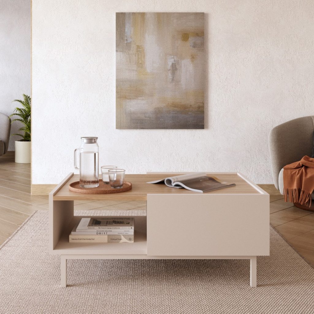 Sedra Orta Sehpa Ahşap Ayaklı Çekmeceli Raflı Kumsal-Sepet SD4-CS