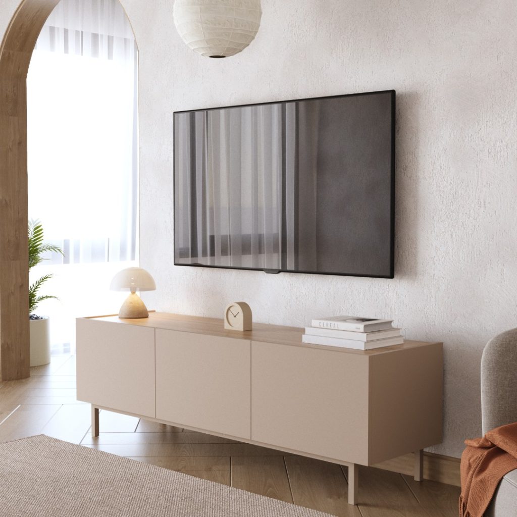 Sedra Tv Ünitesi Sehpası 3 Kapaklı Ahşap Ayaklı 150cm Kumsal-Sepet SD3-CS