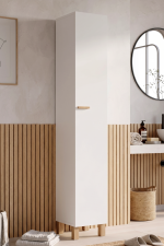 Oslo Tek Kapaklı Ahşap Ayaklı Çok Amaçlı Banyo Boy Dolabı Dar Alan Düzenleyici Beyaz OL5-W