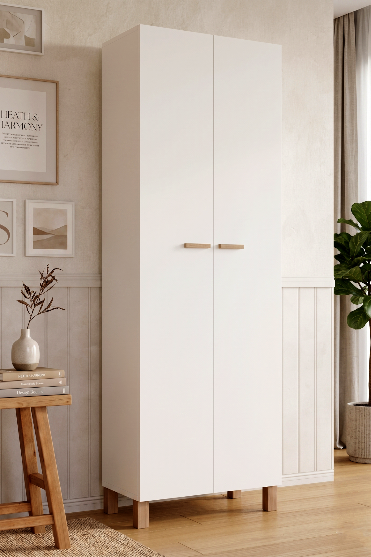 Oslo 2 Kapaklı Ahşap Ayaklı Çok Amaçlı Dolap Mutfak Kiler Erzak Banyo Düzenleyici Ayakkabılık Beyaz OL7-W