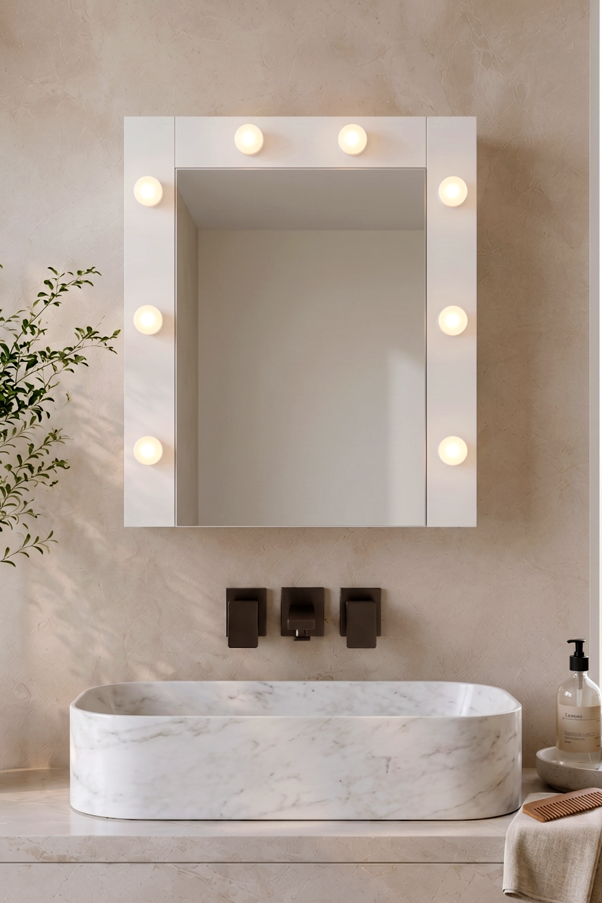 Yoda Led Işıklı Aynalı Kapaklı Banyo Dolabı Lavabo Üstü Dolap Beyaz 56x64x14 YD7-W